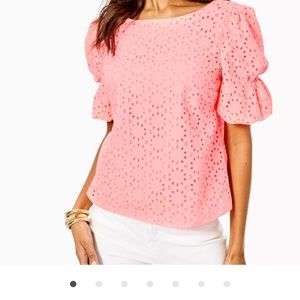 Lilly Pulitzer Shaila Top in coral eyelet